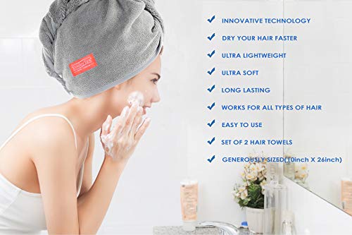 YoulerTex Microfiber Hair Towel Wrap for Women (2 Pack)