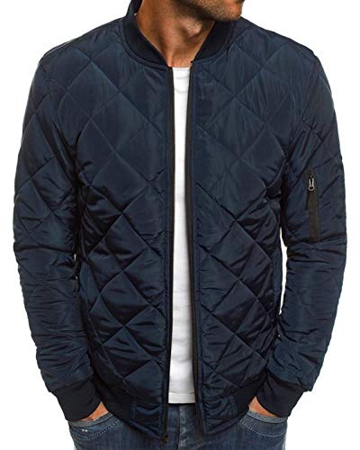 Mens Bomber Jackets Diamond Quilted Fall Winter Thermal Varsity Lightweight Coat