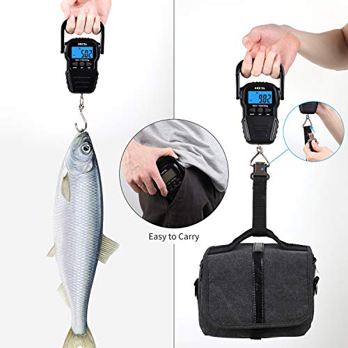 HEETA Digital Portable Fish Scale with Backlit LCD Display and Measuring Tape - Batteries Included