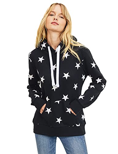 Esstive Women's Star Printed Hoodie (Black, Large)