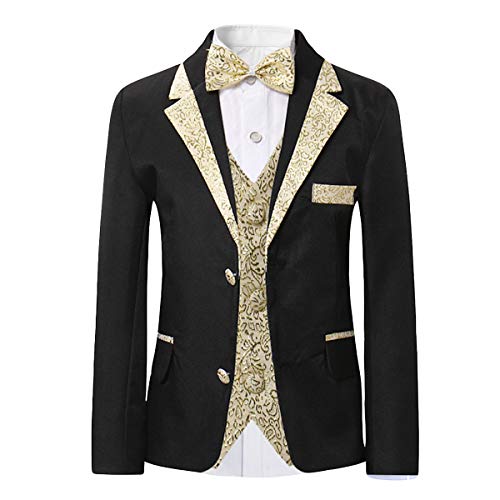 SWOTGdoby Boys Slim Fit Suits 4 Pieces Blazer Vest Pants Bowtie Jacket with Gold Rims for Wedding Party Prom