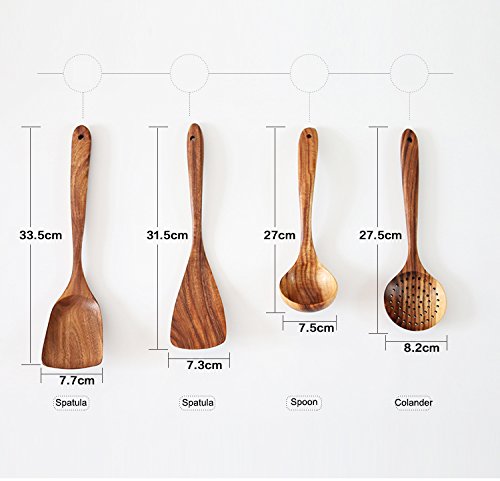 NAYAHOSE Natural Teak Wood Kitchen Utensils