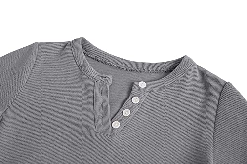 Haloumoning Grey Button V-Neck Tunic Top - Girls