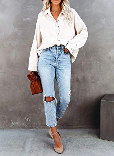Astylish Womens Corduroy Button Down Blouse