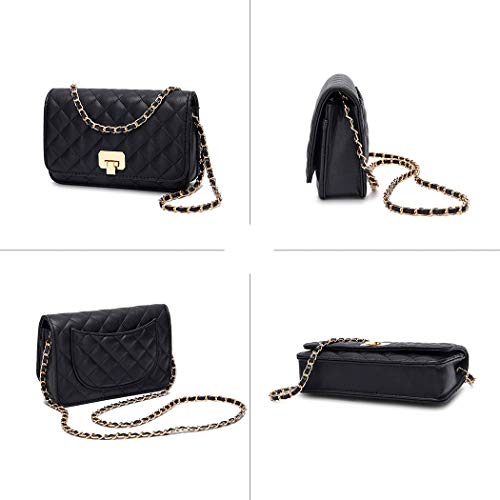 Quilted Leather Crossbody Purse with Chain Strap