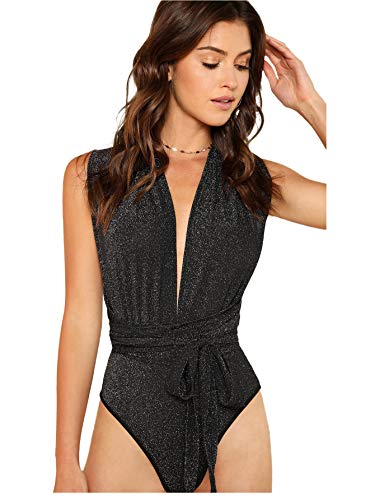 Verdusa Deep V Neck Cross Back Bodysuit