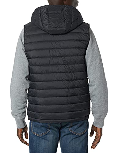 GUESS Men's Light Weight Puffer Vest with Hood, black, Large