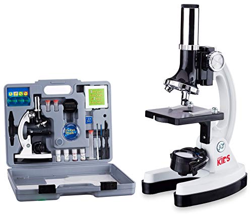 AmScope Kids Beginner Microscope STEM Kit, 120X-1200X, 52-pcs with Metal Body, LED Light and Carrying Box