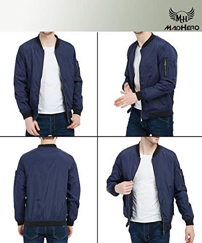 MADHERO Mens Bomber Jacket Lightweight Slim Fit Softshell Windbreaker White M