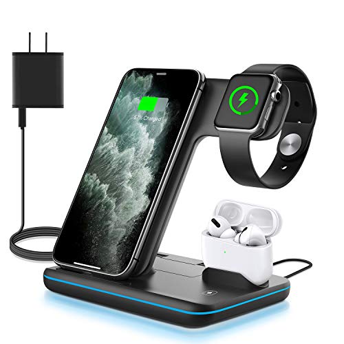 WAITIEE Wireless Charger 3 in 1, 15W Fast Charging Station for Apple iWatch,AirPods Pro, Compatible with iPhone