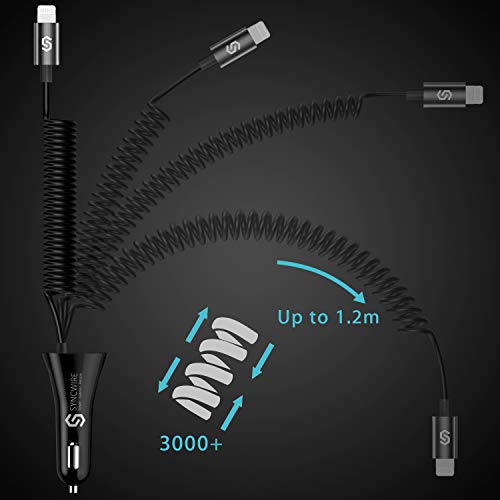 Syncwire Apple MFI Certified Car Charger with Coiled Lightning Cable for iPhone/iPad