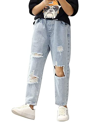 Printed Hole Ripped Denim Pants for Big Girls
