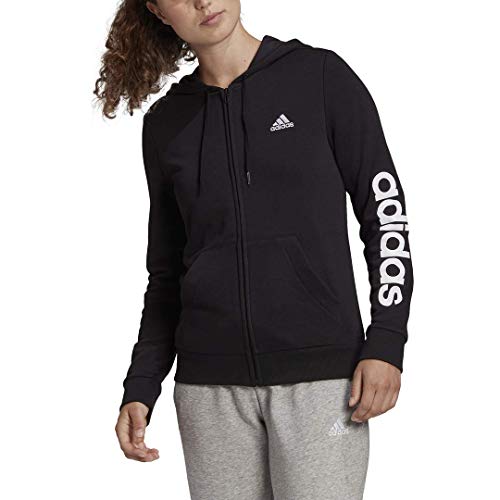 adidas Women's Black/White Logo Hoodie (Large)