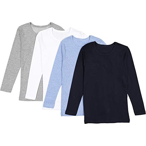Brix Boys' Long Sleeve Tees - Cotton Tagless Soft 4-pk Crewneck Shirts. 5/6