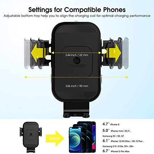 ZeeHoo Wireless Car Charger - Upgraded 15W Auto-Clamping Mount for iPhone 13/12/11 and Samsung S21, Black