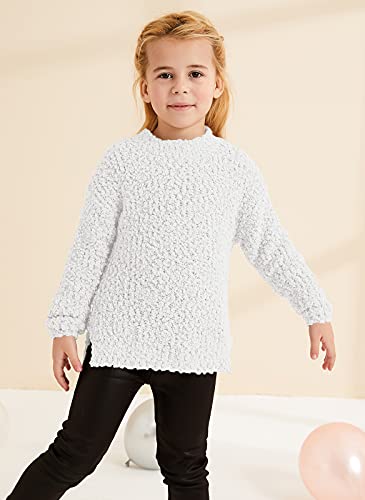 GAMISOTE Girls' White Fuzzy Sweater