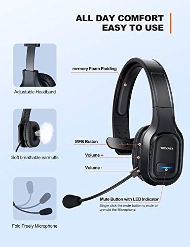 TECKNET Bluetooth Trucker Headset with Noise Canceling