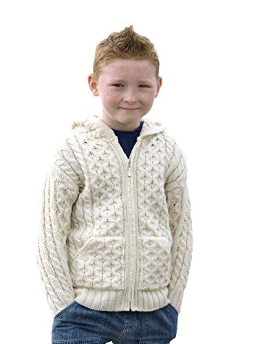 Aran Crafts Irish Wool Hooded Cardigan, Natural, Size 8/11