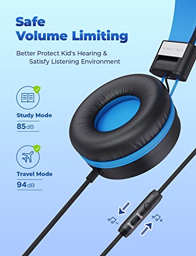 iClever HS14 Kids Headphones, Volume Limited, Foldable (Black/Blue)