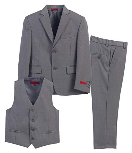 Gioberti Boy's Formal 3 Piece Suit Set, Gray, Size 14