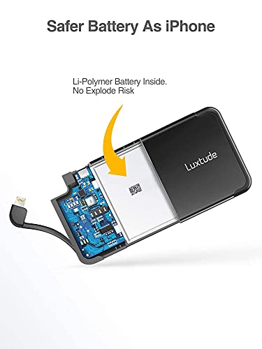 Luxtude 5000mAh Portable Charger with Built-in Lightning Cable for iPhone