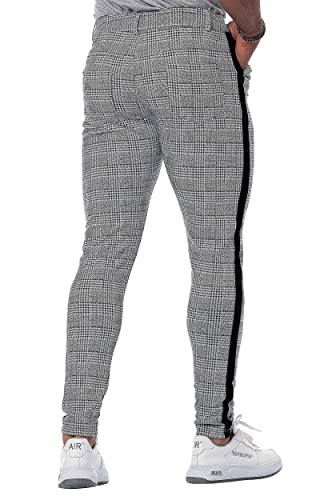 Mens Plaid Pants Slim Tapered Fit Casual Stretch Flat-Front Expandable Waist Checkered Dress Pants (Black Tape Side, XXLarge)