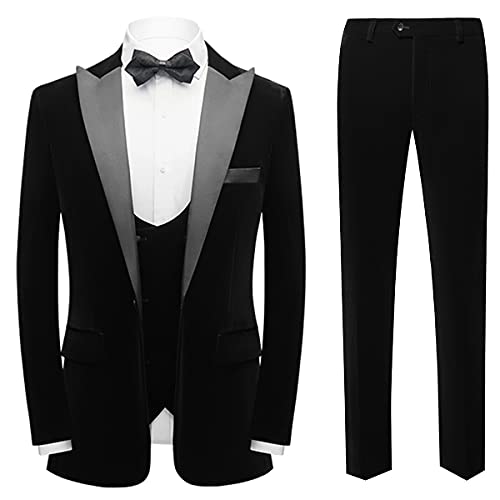 Velvet 3 Piece Men's Tuxedo Suit, Black