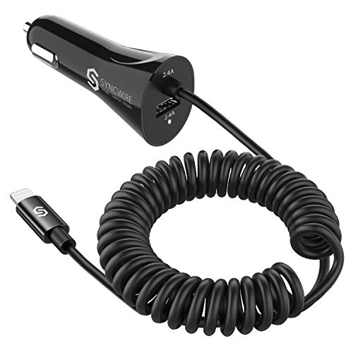 Syncwire Apple MFI Certified Car Charger with Coiled Lightning Cable for iPhone/iPad