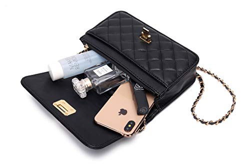 Quilted Leather Crossbody Purse with Chain Strap