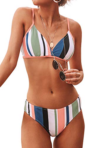 CUPSHE Striped Back Hook Bikini Swimsuit