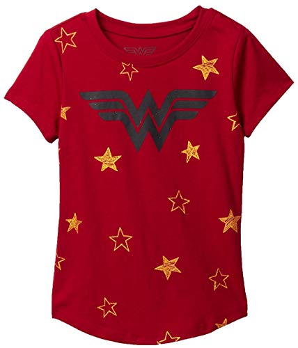 Wonder Woman Logo & Stars Tee (Girls, Dark Red)
