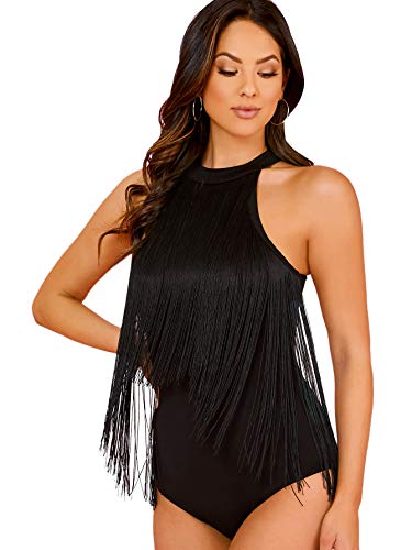 Verdusa Fringe Trim Halter Bodysuit
