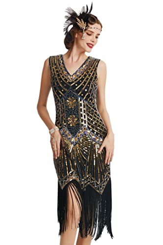 V-Neck Beaded Fringed Flapper Dress