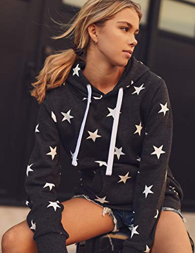Esstive Women's Star Printed Hoodie (Black, Large)