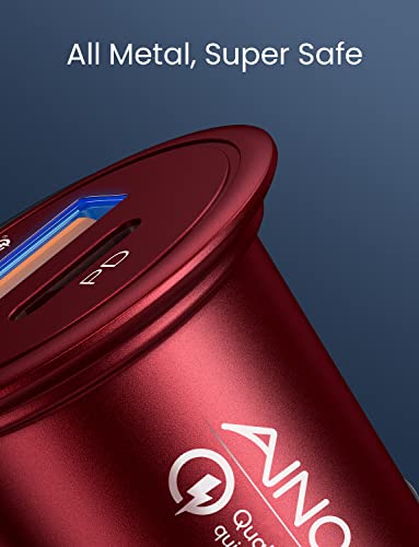 AINOPE USB C Car Charger, Super Mini 48W Fast Charger with PD & QC 3.0 Dual Port for iPhone, Galaxy, Red