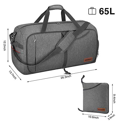 Canway 65L Travel Duffel Bag, Foldable Weekender Bag with Shoes Compartment for Men Women Water-proof & Tear Resistant