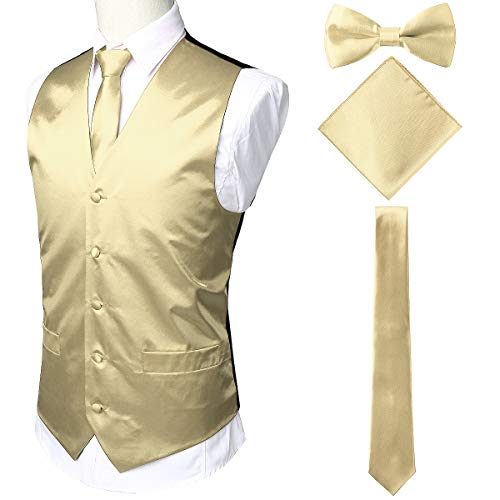 ZEROYAA Men's Solid Satin Vest Set