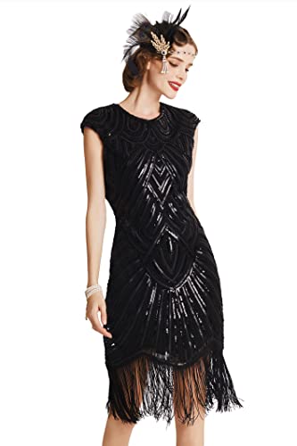 BABEYOND 1920s Beaded Fringed Dress