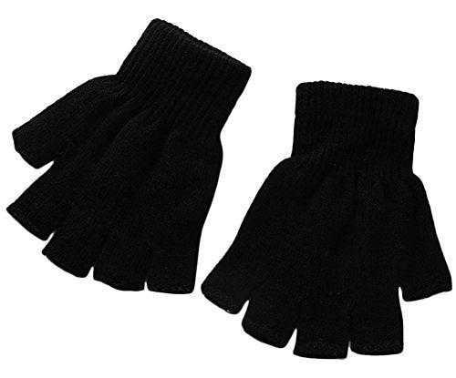 X&F Solid Knitted Half Finger Mittens Typing Gloves for Boys and Girls