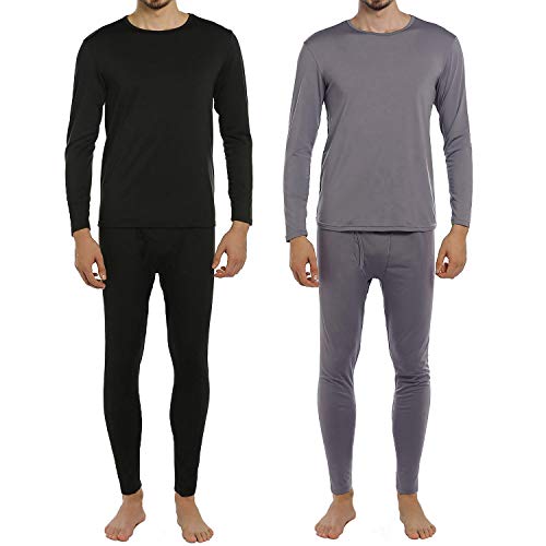 Men's Fleece Lined Thermal Underwear Set (Top & Bottom, 2 Sets, Large)