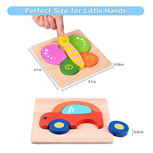 MAGIFIRE Wooden Toddler Puzzles Gifts Toys for 1 2 3 Year Old Boys Girls Baby Infant Kid Learning Educational 6 Animal Shape Jigsaw Eco Friendly Child Kid Montessori Stem Travel Toy