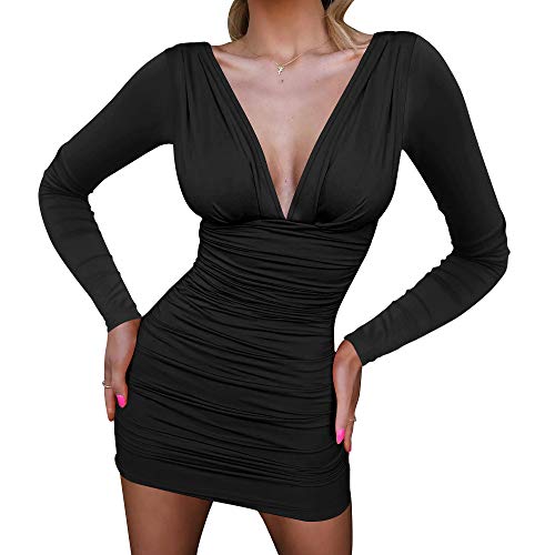 Long Sleeve V-Neck Ruched Mini Dress
