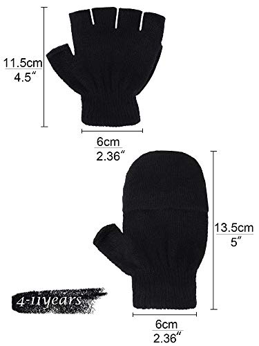 3 Pairs Kids Fingerless Mittens Convertible Flip Top Gloves Children for boys girls