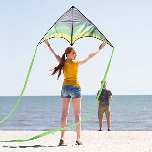 Mint's Colorful Delta Kite with Ribbons and String
