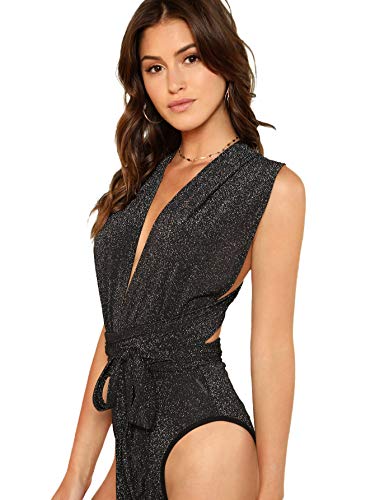 Verdusa Deep V Neck Cross Back Bodysuit