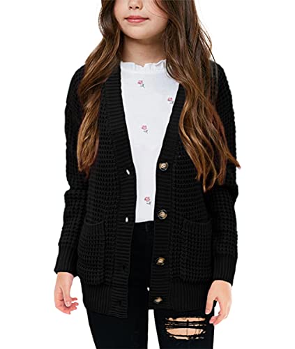 Imily Bela Girls' Black Knit Cardigan with Pockets