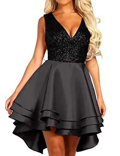 Glitter Sequin V-Neck Skater Party Dress