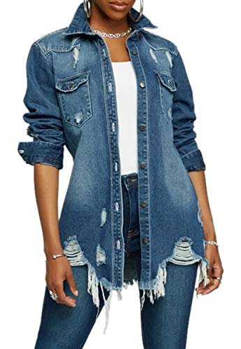 Distressed Ripped Oversized Denim Jacket