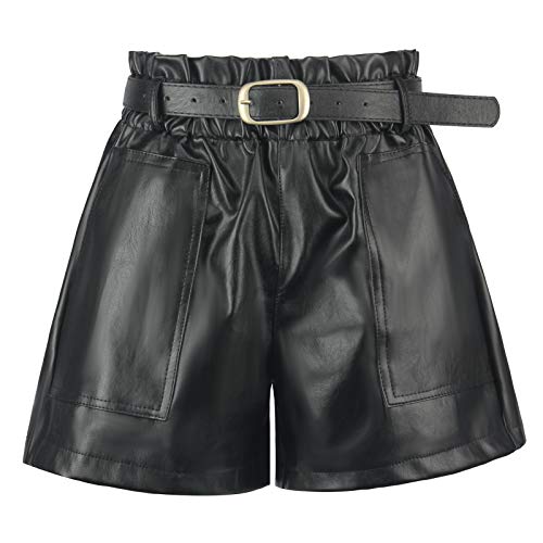 Casual Faux Leather Belted Shorts