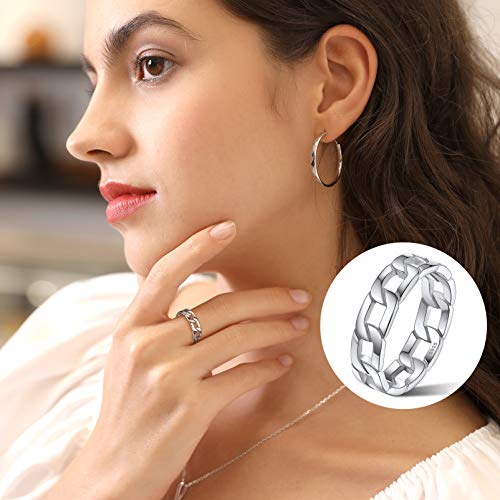 Silvora Sterling Silver Cuban Knot Link Chain Ring